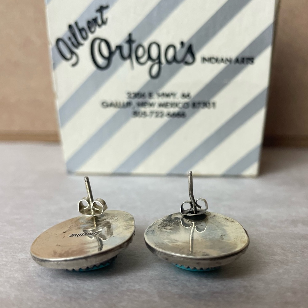Southwest Vintage Turquoise Sterling Silver Post Earrings Unsigned Hand Made - Picture 14 of 14